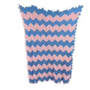 Hand Crochet baby crib stroller blanket pink blue Rectangle scalloped edge